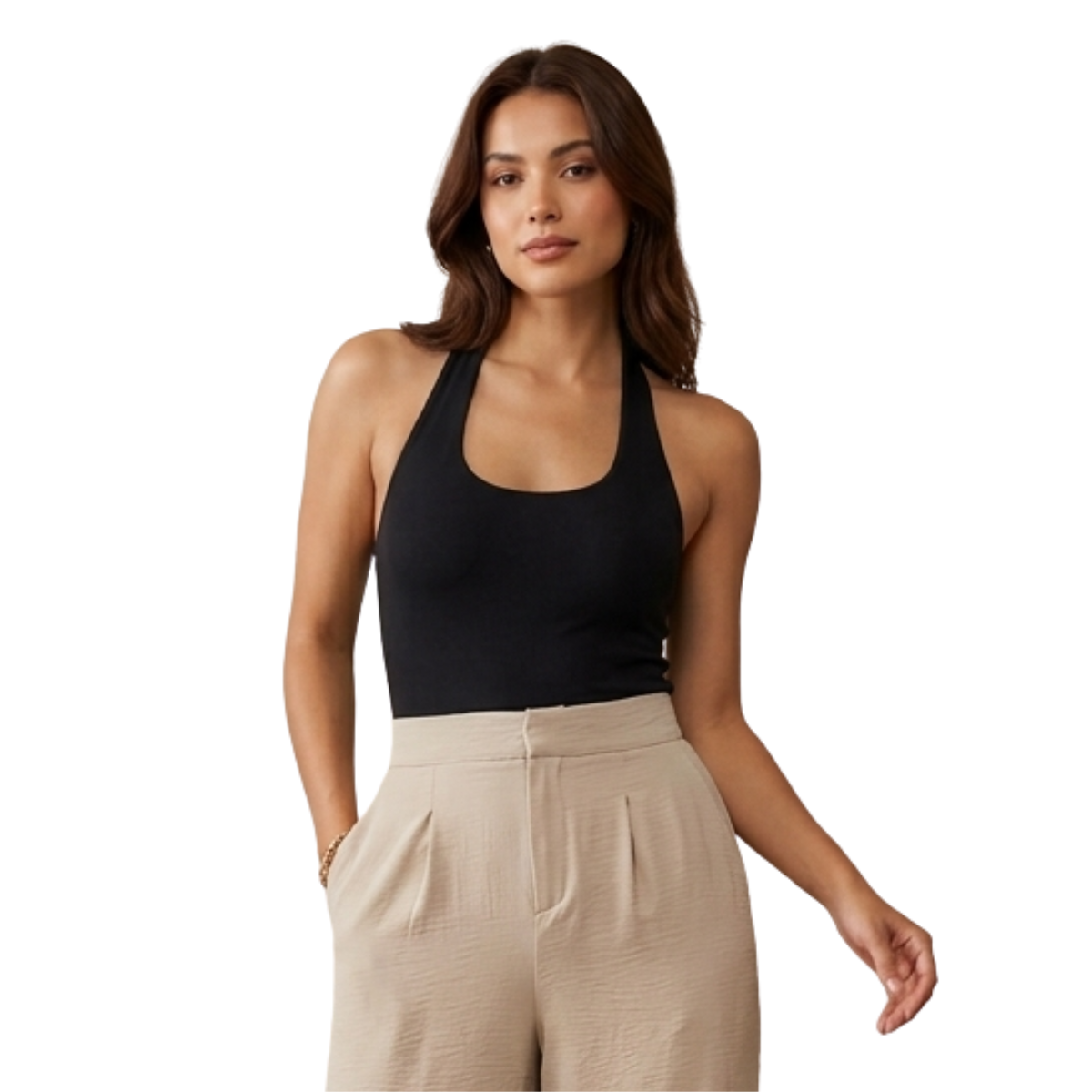 Body Blusa cuello Halter algodón Negro