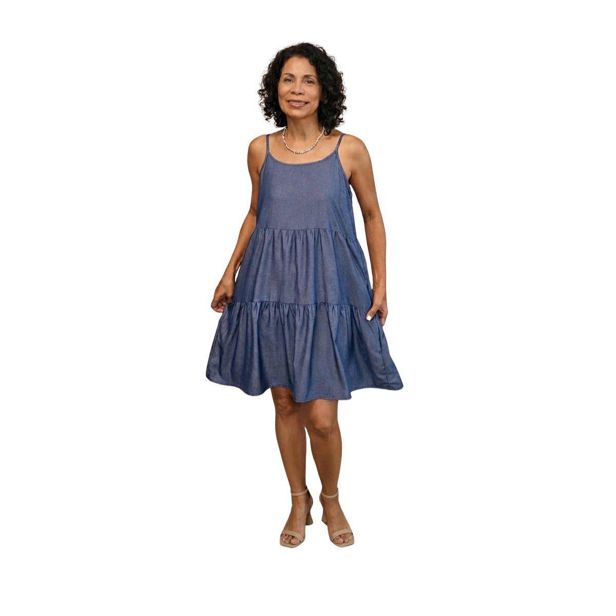 Vestido corto tirantes denim
