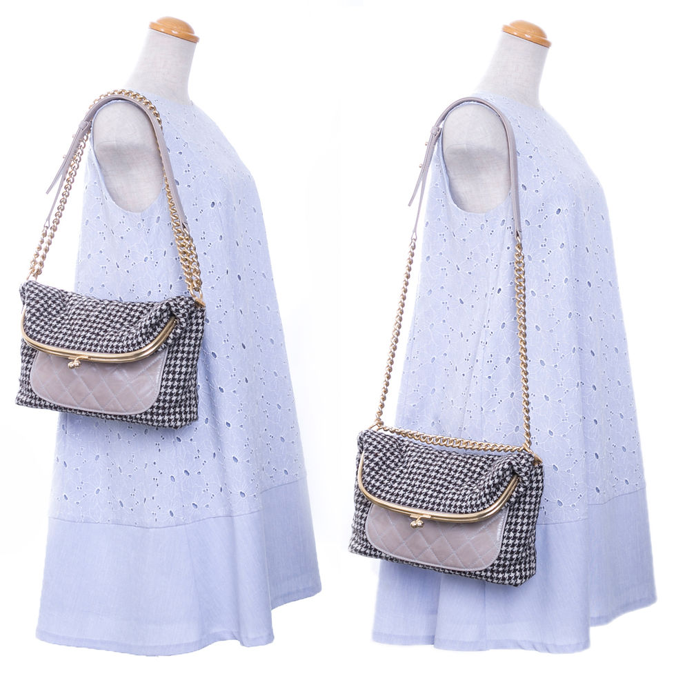 サムネイル： シャネル マトラッセ がま口 チェーン ショルダーバッグ 千鳥格子 ブラウン ゴールド金具 CHANEL