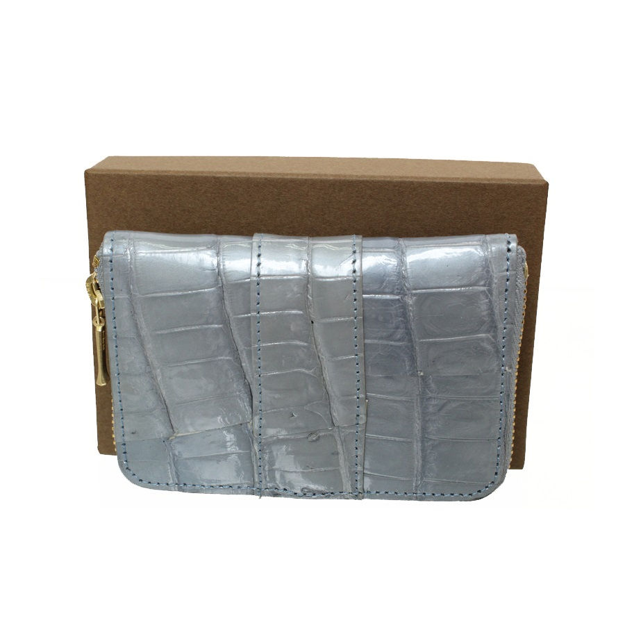 サムネイル： コインケース 小銭入れ ラウンドファスナー クロコ キーリング付 アイスブルー