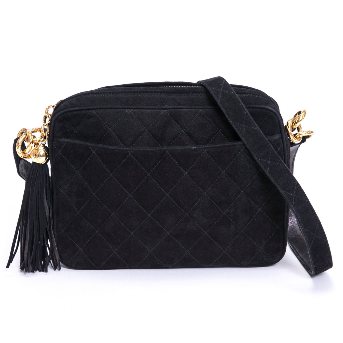 シャネル マトラッセ ショルダーバッグ スエード タッセル ココマーク ブラック ゴールド金具 ヴィンテージ CHANEL