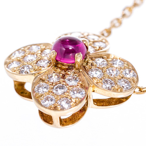 ヴァンクリーフ＆アーペル ネックレス ペンダント トレフル ルビー