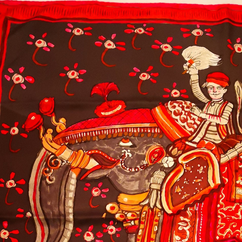 サムネイル： HERMES エルメス カレ90 BELOVED INDIA 深いインドの愛 愛すべきインド 象/アニマル 2008AW ローズヴィフ