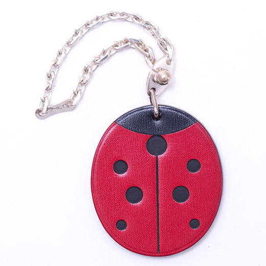 美品　HERMES エルメス チャーム てんとう虫 シルバー キーホルダー エルメス バッグチャーム アニマル シルバーチェーン レザー てんとう