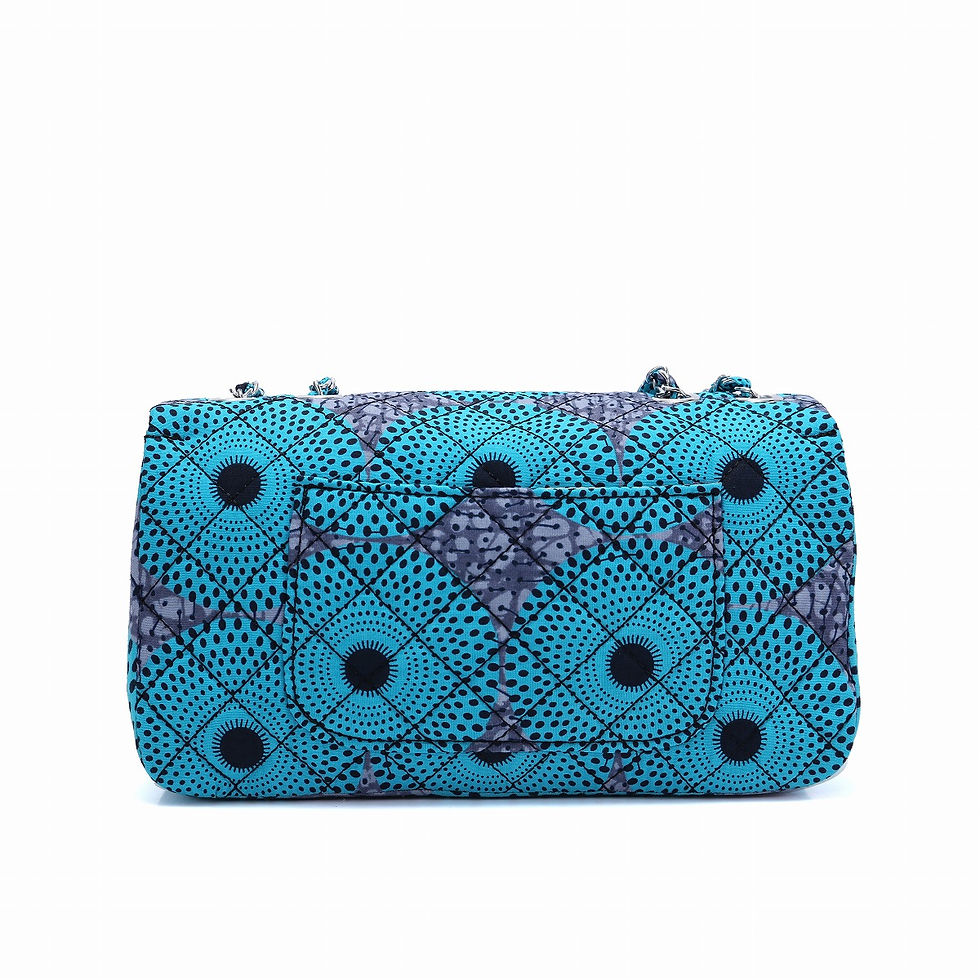 サムネイル： ククアフリカン アフリカ布 キルティング ショルダー チェーン バッグ ハンドメイド BATIK blue セネガル coucou African