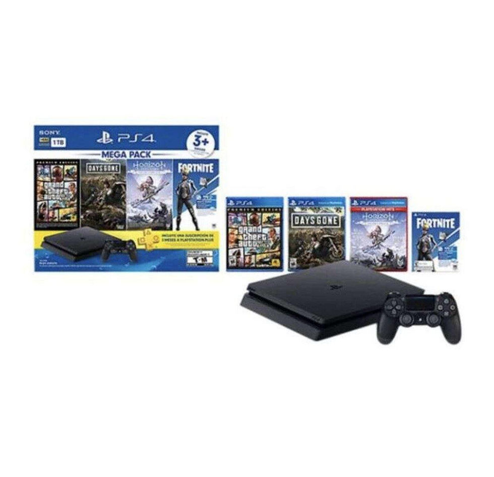 PlayStation 4 Slim 1TB Console With 4 Games (Grand Theft Auto 5, Days Gone, Hori