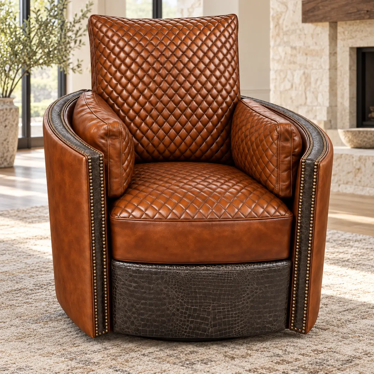 Legacy Alderstone Swivel Recliner — custom leather finish visualization in a contemporary room