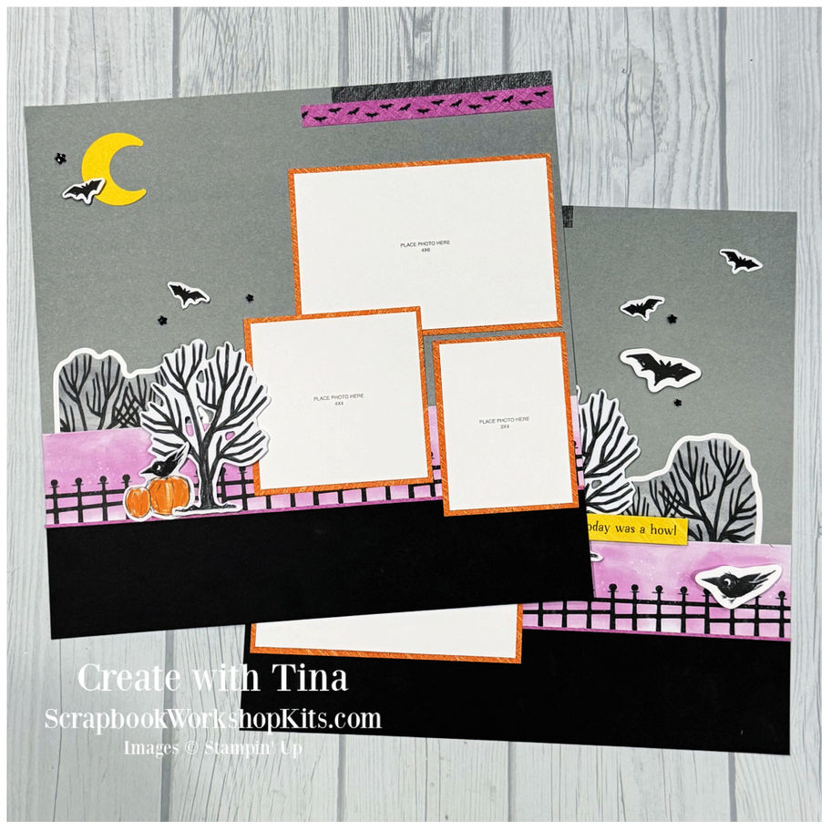 Spooky Sweet scrapbook pages featuring playful bats, pumpkins, and festive titles.