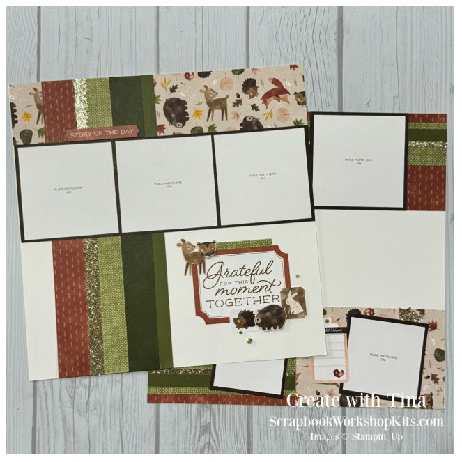 autumn scrapbook layouts in neutral colors with leaves
