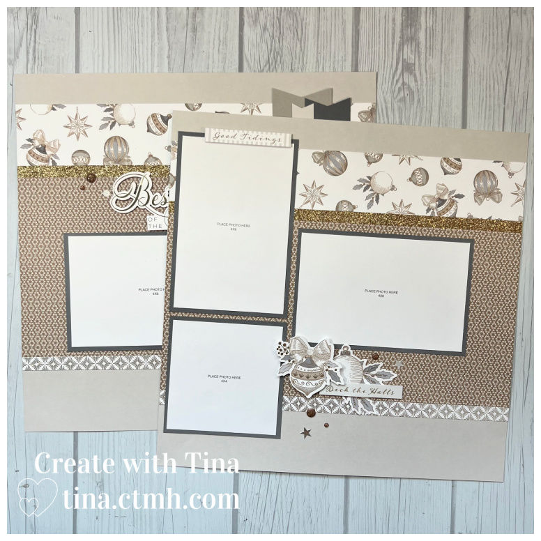 Close-up of pre-cut decorative pieces from the Silver Bells Scrapbook Kit