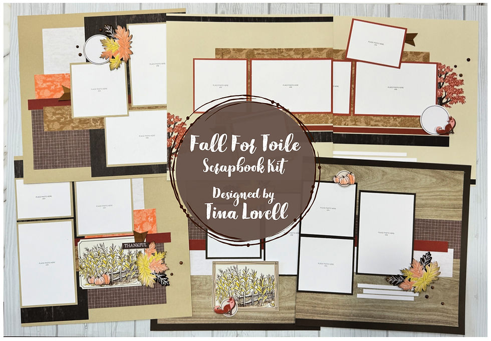 Six completed Fall For Toile scrapbook layouts made with Stampin’ Up! Paper Pumpkin kit.