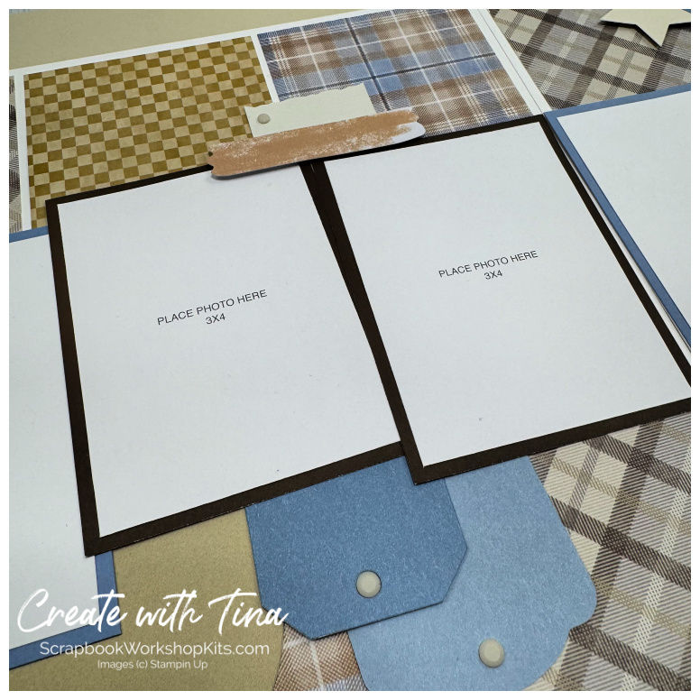 Close up of plaid scrapbook paper layers from Timeless Plaid DSP in masculine layout