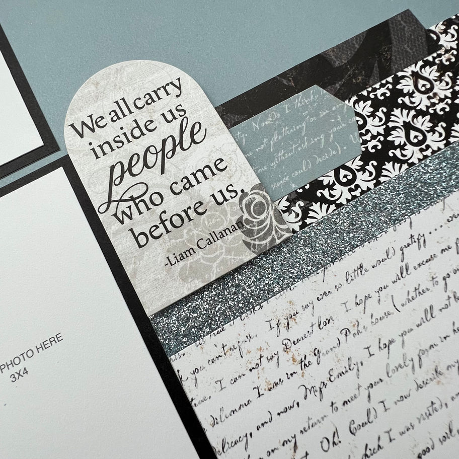 Sneak peek of For Always Scrapbook Kit layout with pre-cut pages for wedding or anniversary photos