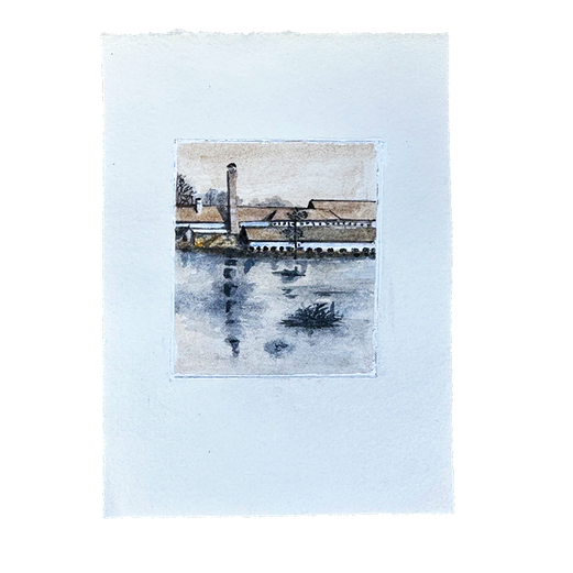 This small watercolour is a tiny memorial to Hayle Mill in Maidstone - the water powered paper mill on whose vintage paper it is painted.

Maidstone had so many mills it was known as the Paper City of the County; its river system and very hard water being conducive to the industry.

During its 130 year productive lifetime time [1857- 1987] Hayle Mill remained in the possession of the Green family. In 2010 it was turned into apartments.

I chose this format as Hayle Mill always retained its reputation for high quality paper and was the official paper of the Watercolour Society. Its highest accolade being that Turner chose to use Hale Mill paper as one of his watercolour papers.

Some Hayle Mill papers are still available today, much sought after by artists and restorers. 
