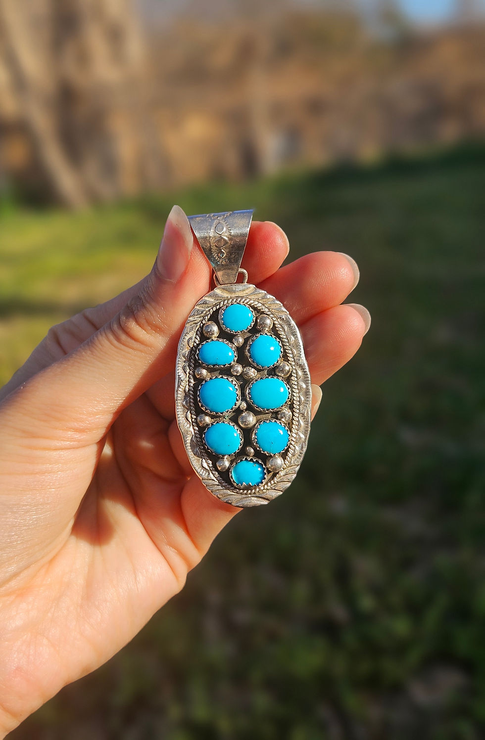 Thumbnail: Vintage Navajo Sterling & Turquoise Cluster Statement Pendant 