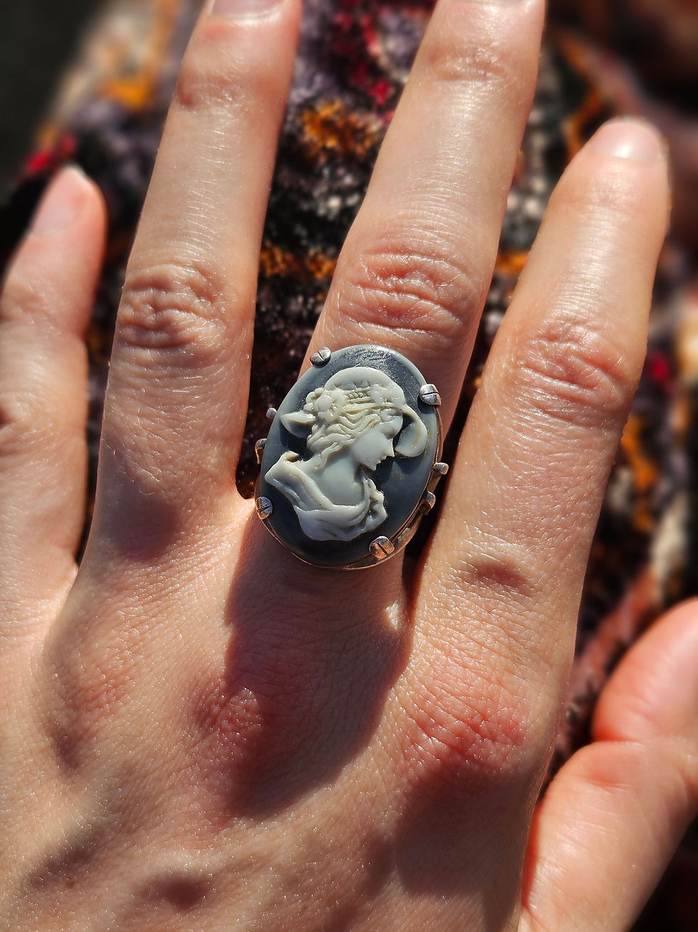 Thumbnail: Vintage Sterling Cameo Statement Ring - 7