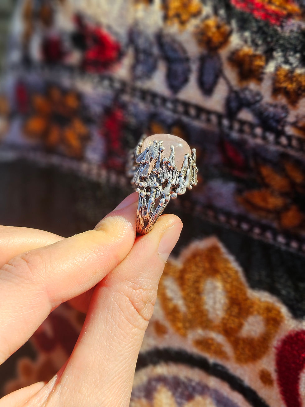 Thumbnail: Vintage Chunky Sterling & Rose Quartz Brutalist Ring - 5