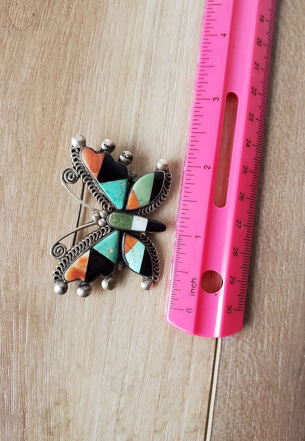 Thumbnail: Vintage Sterling Zuni Inlay Butterfly Pin