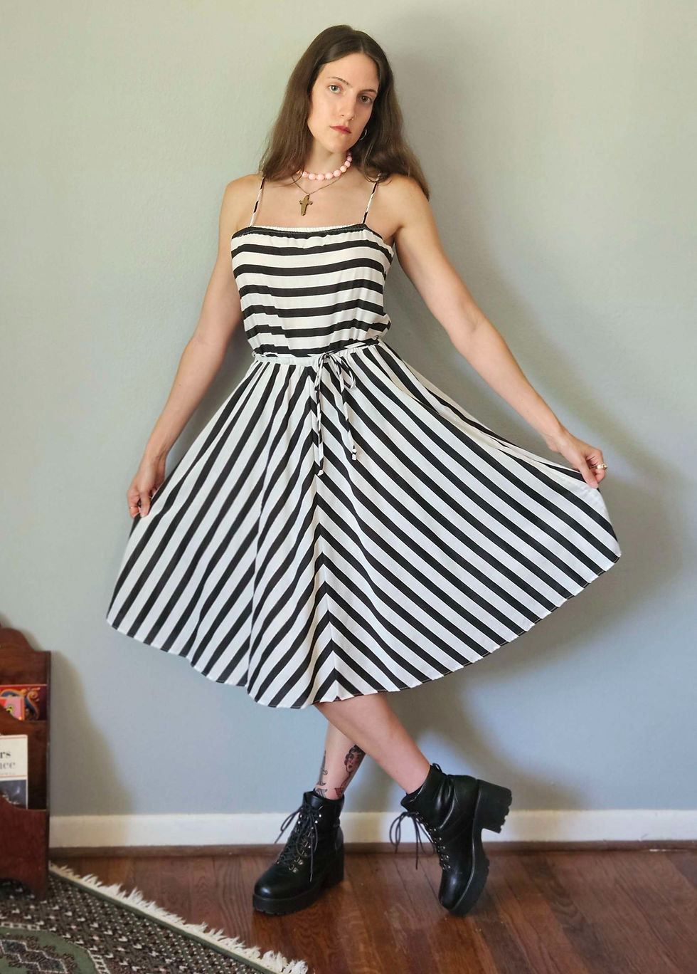 1970s Black & White Striped Sundress