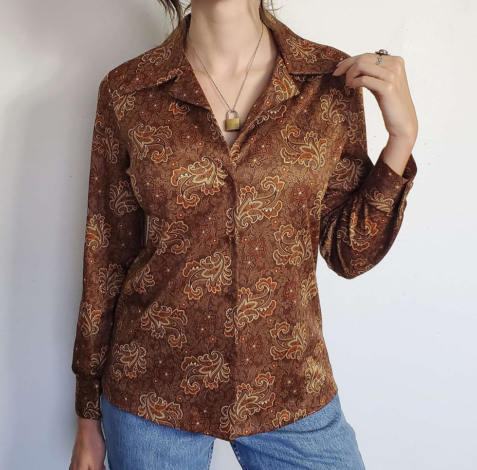Thumbnail: 1970s Floral Polyester Button Up