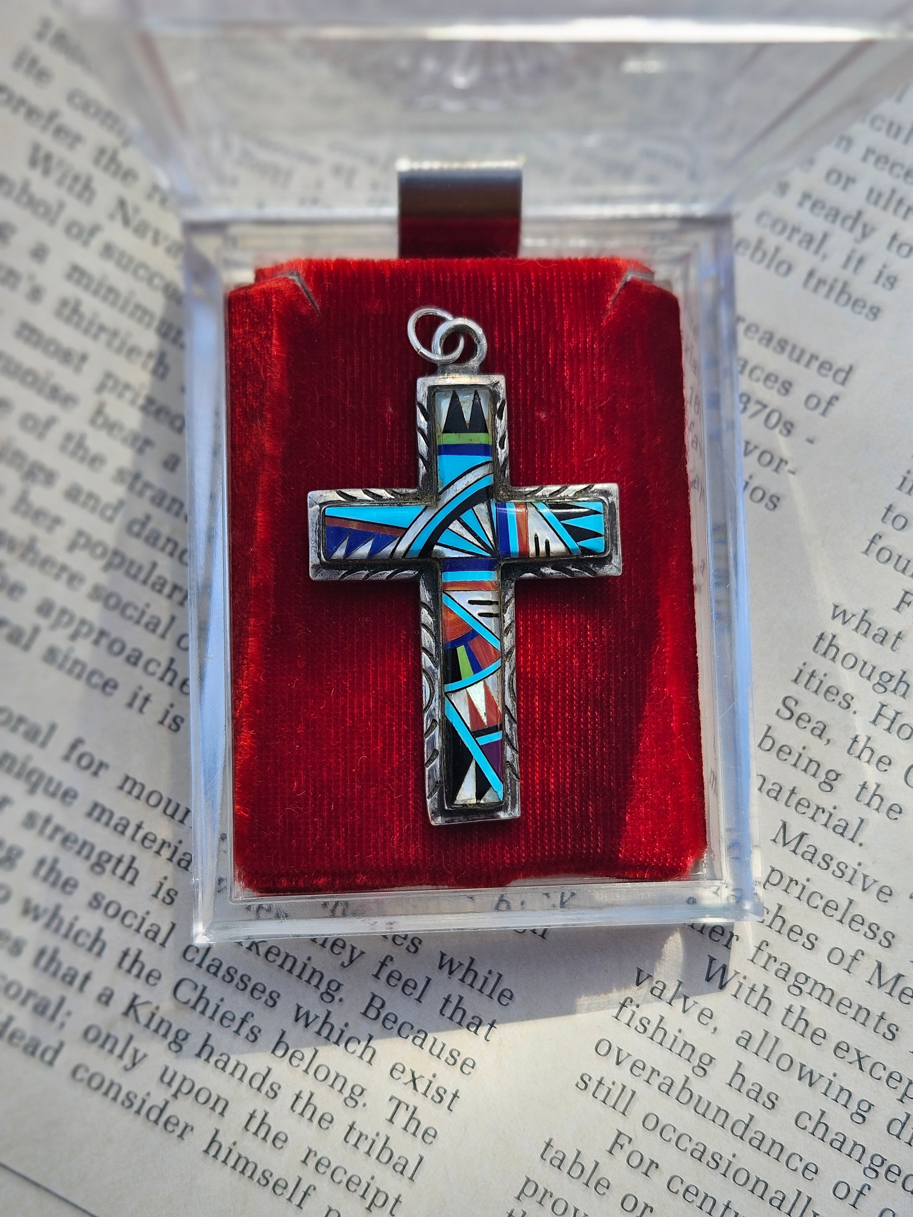 Vintage Navajo Sterling & Multi-Stone Inlay Cross Pendant