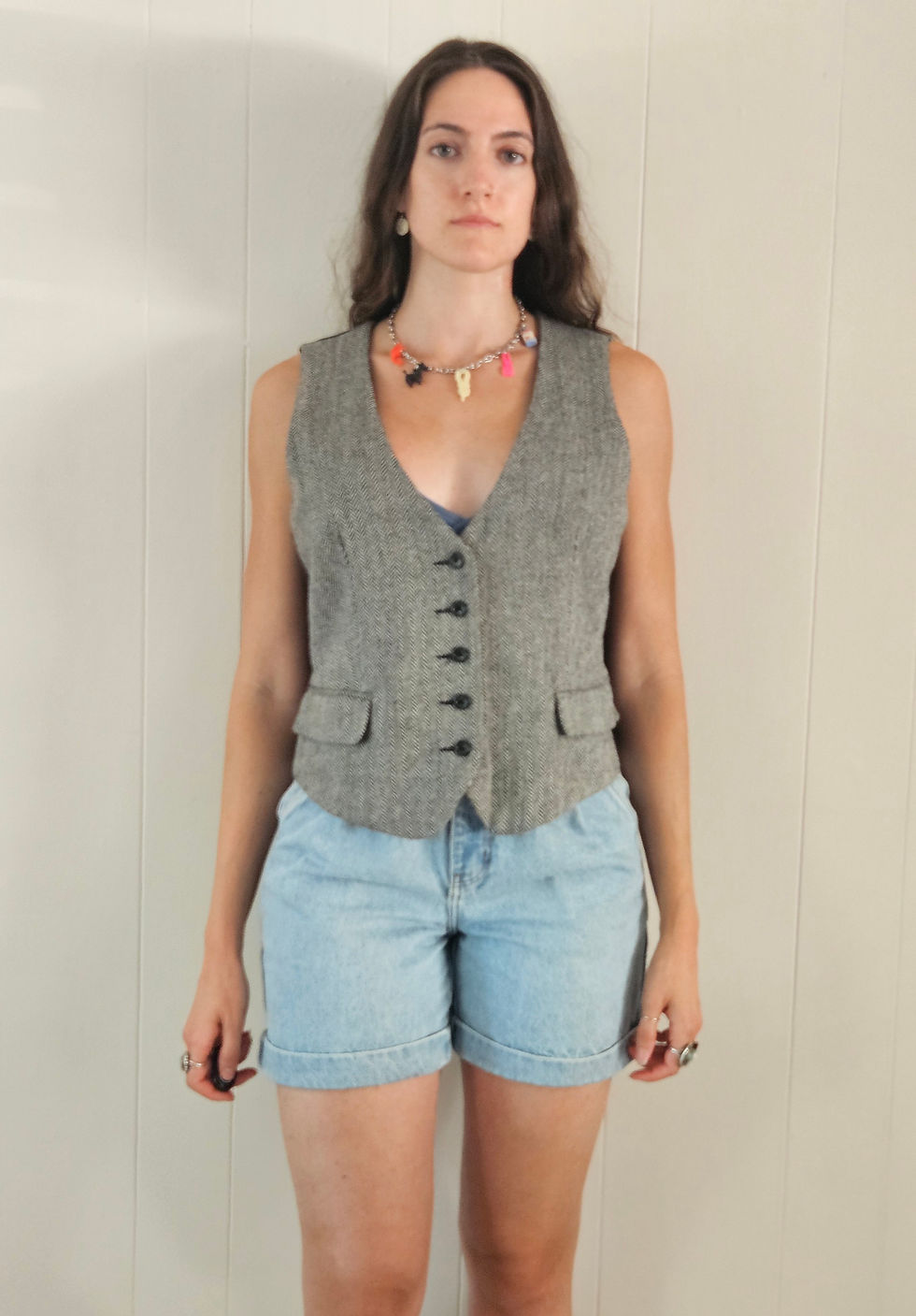Y2K Black/Ivory Herringbone Vest