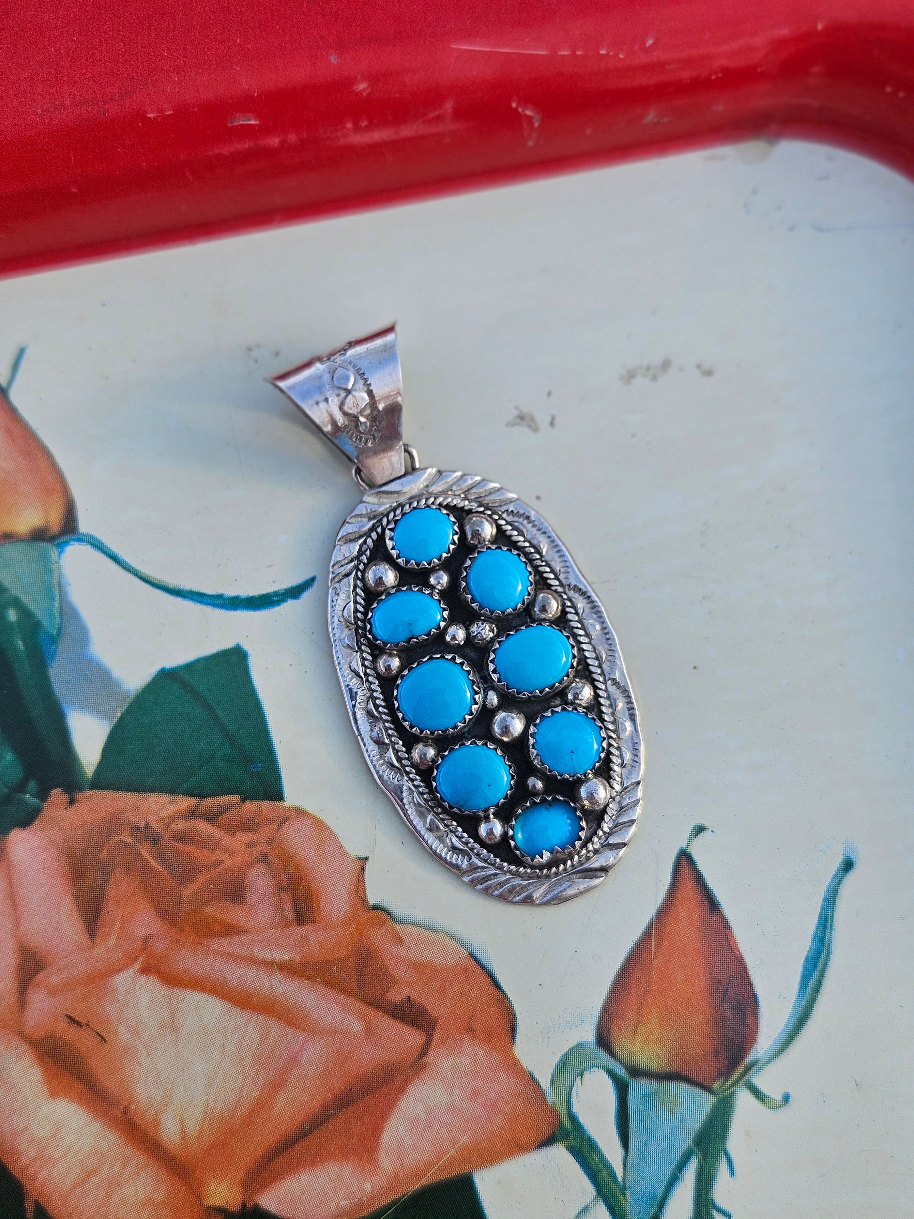Vintage Navajo Sterling & Turquoise Cluster Statement Pendant