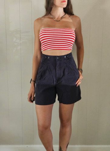 1990s Navy Cotton Pleated Shorts - 24