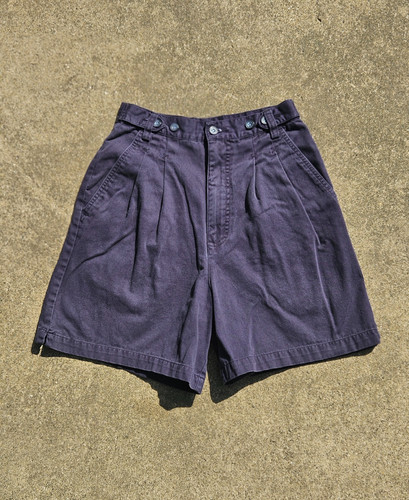 1990s Navy Cotton Pleated Shorts - 24
