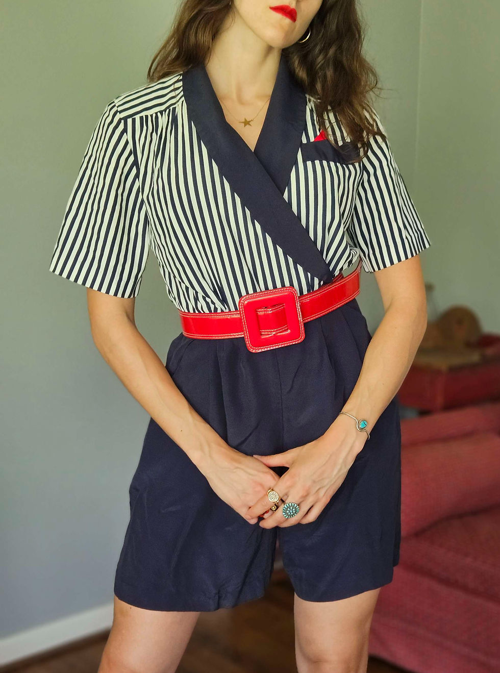 1980s Navy Striped Romper