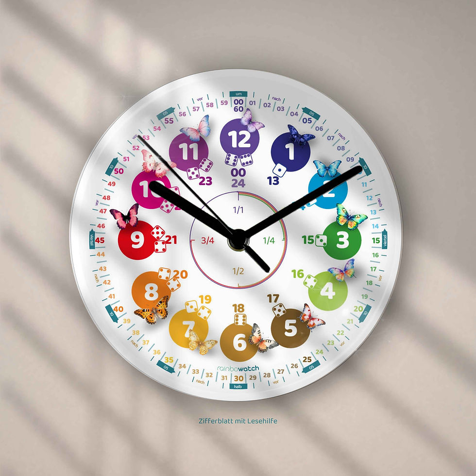 Miniaturbild: Rahmenlose Acryl-Wanduhr mit Schmetterlingsmotiv – inklusive Lernmaterial-Downlo