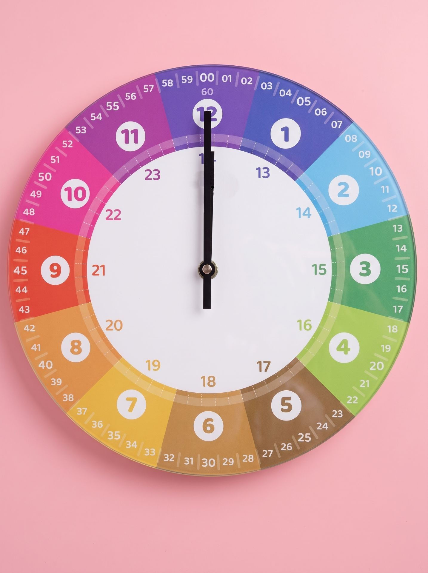 rainbowatch© Lernuhr 24 Stunden MDF mit farbcodierten Stundenfeldern und 00/60-Minutenring zum leichten Umrechnen von Zeitfor