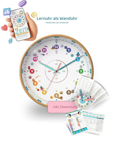 Weltraum Monster Lernuhr als Wanduhr für Kinder von rainbowatch©