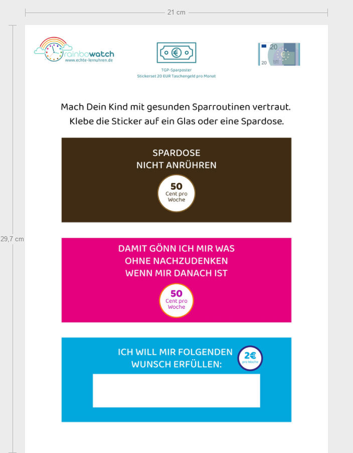 Miniaturbild: Taschengeld lernen mit Herz & Ziel – das rainbowatch©️ Sparposter