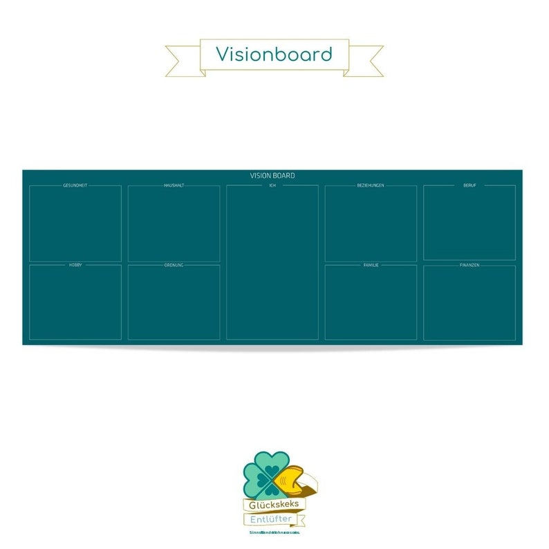 Miniaturbild: Petrolblaues Visionsboard als Hilfe zur Zielvisualisierung und Zielsetzung / Neujahrsvorsätze, Veränderungen, Ziele planen