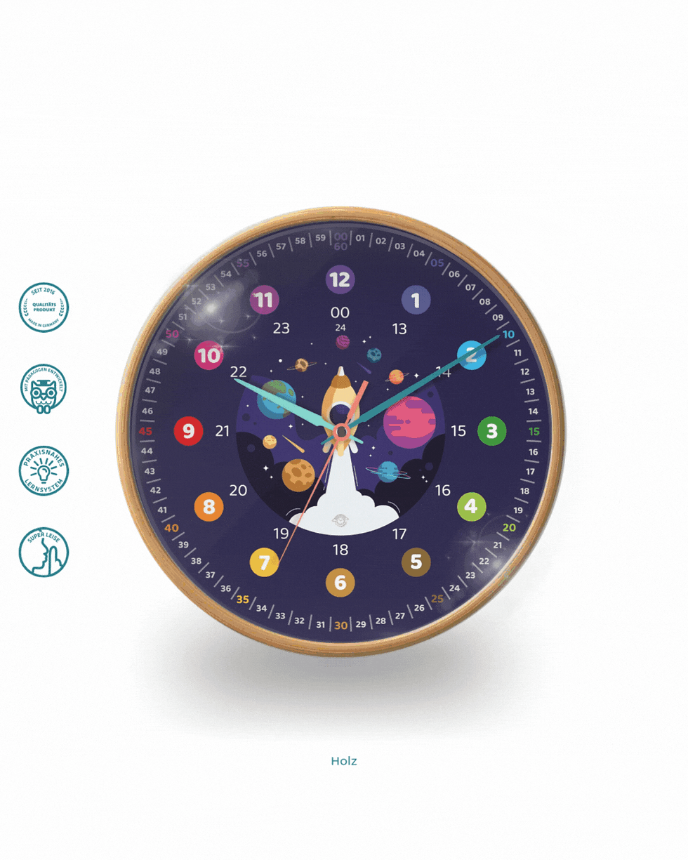 Miniaturbild: Raketen Weltraum Wanduhr für Kinder von rainbowatch©
