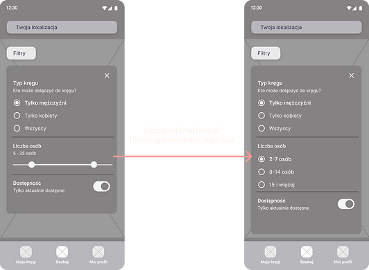 Changes to the wireframes