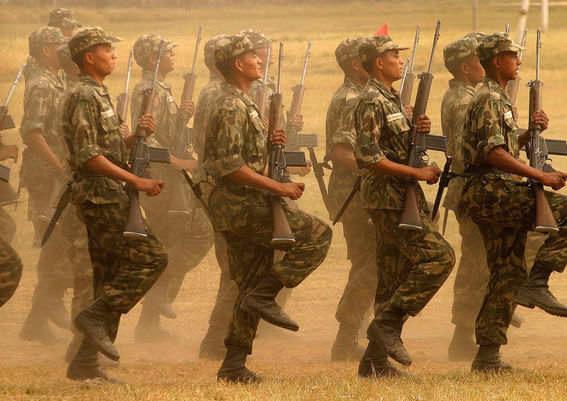 Nepal soldiers marching
