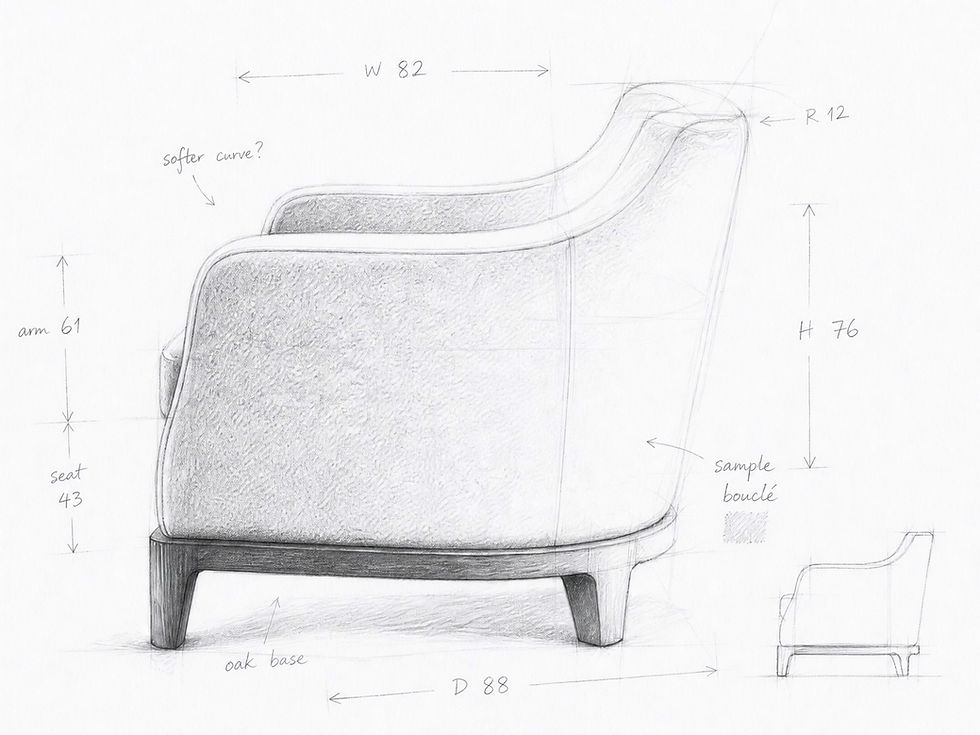 Design development sketch for a bespoke Melinda armchair
