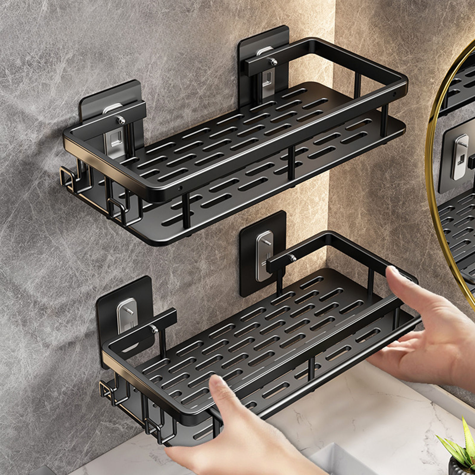 Bathroom Shelf No Drill Wall Mounted Shampoo Bottle Shower Corner Rack Toilet St