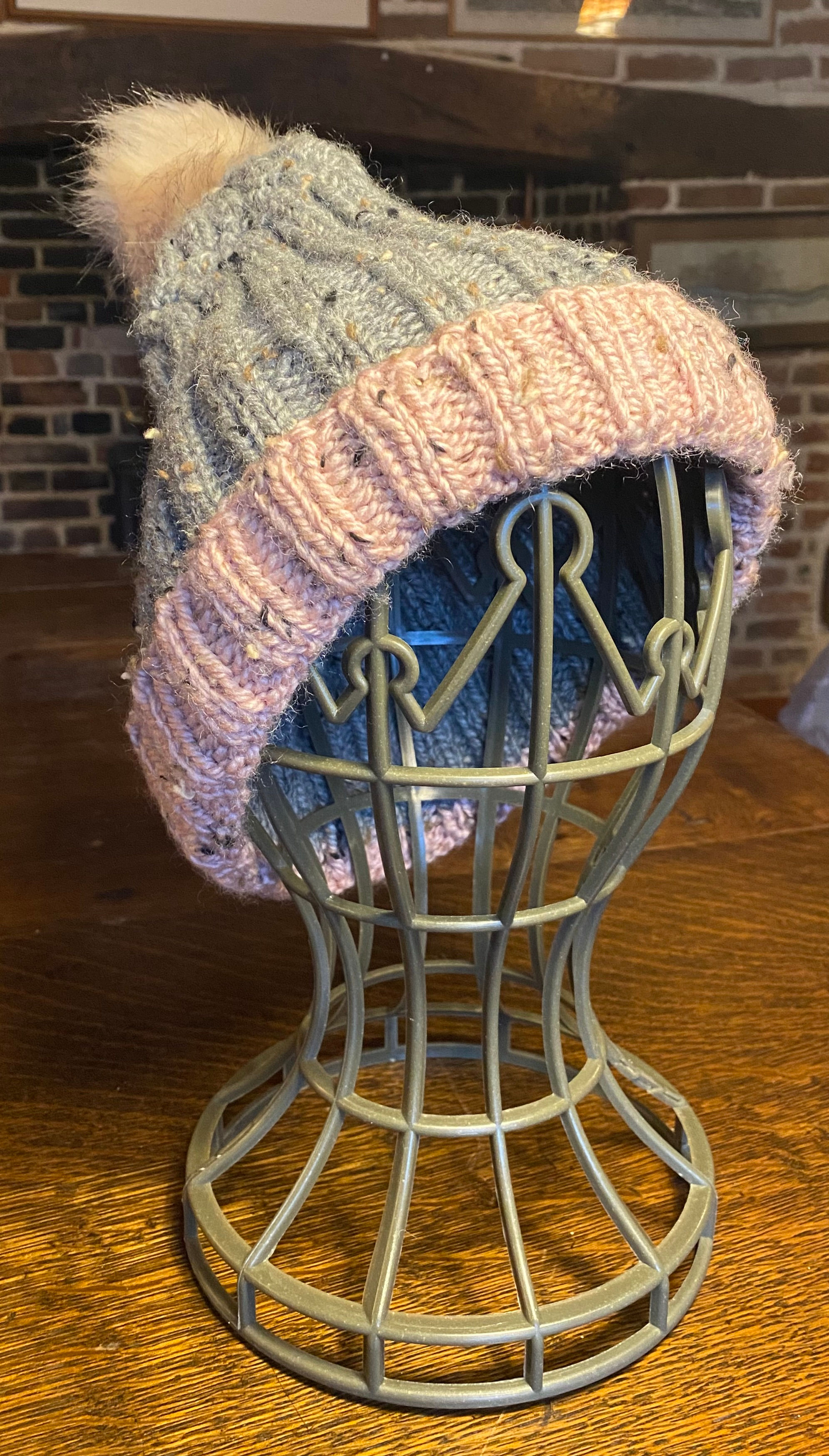 Grey and Pink bobble hat