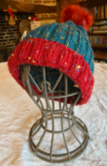 Green and Red bobble hat