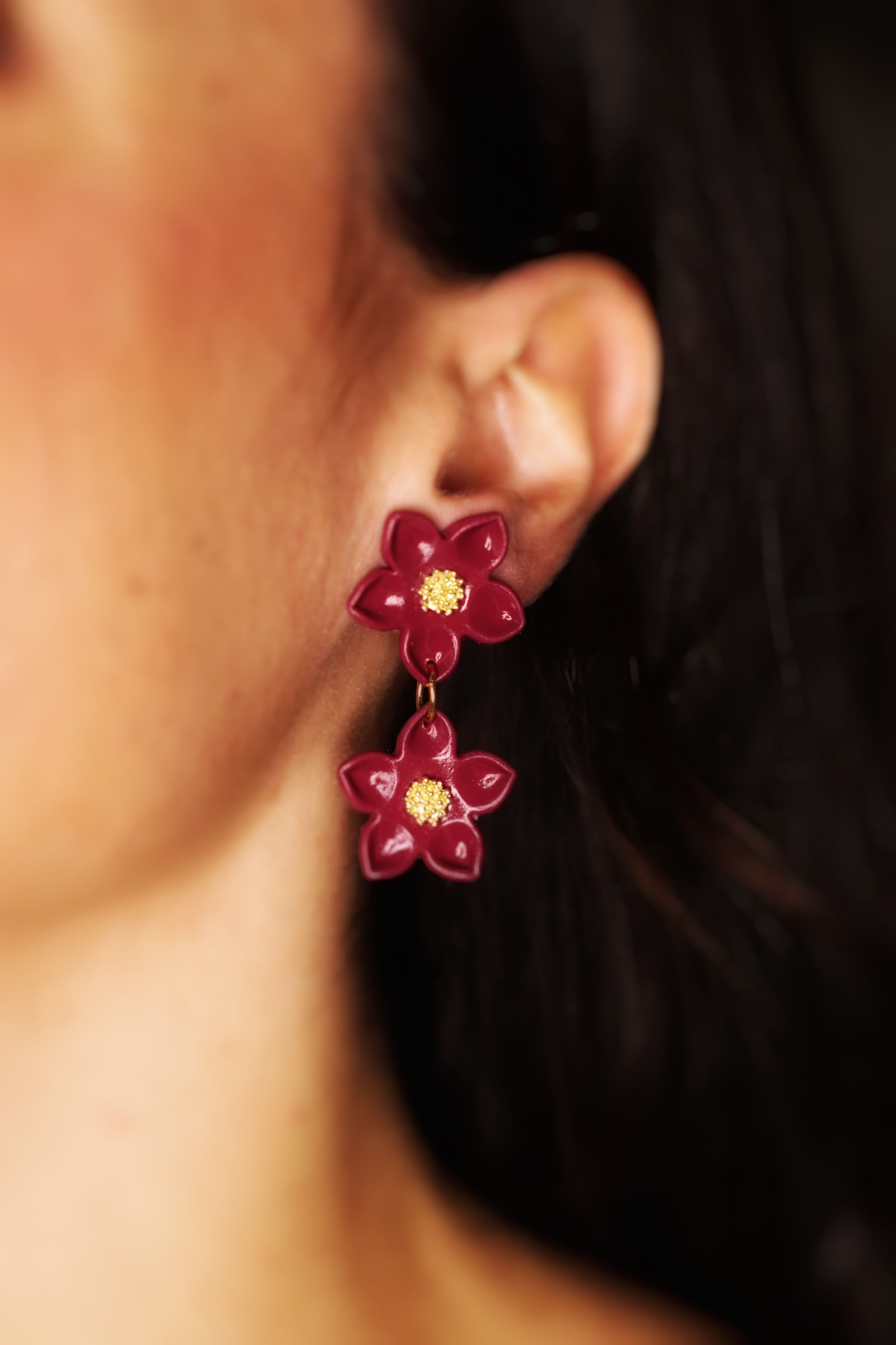 Pendientes Hanami dobles burgundy