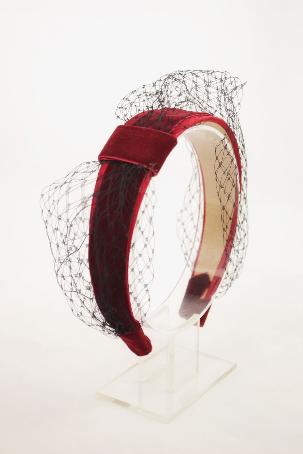 Miniatura: Diadema terciopelo velo granate