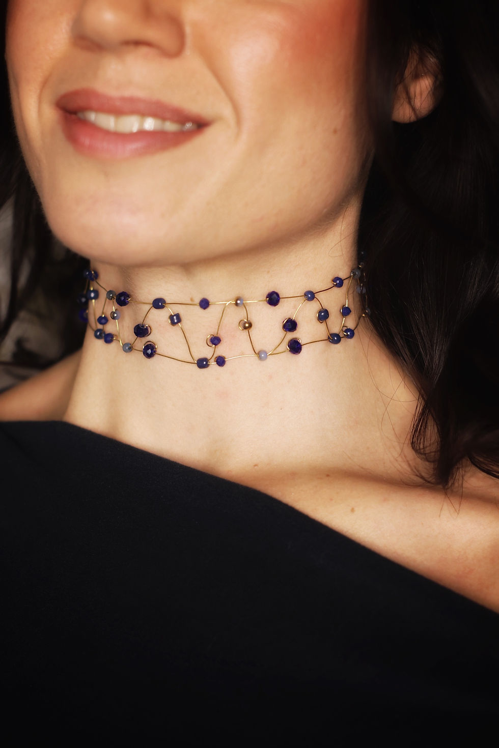 Miniatura: Choker Hanami azules marino