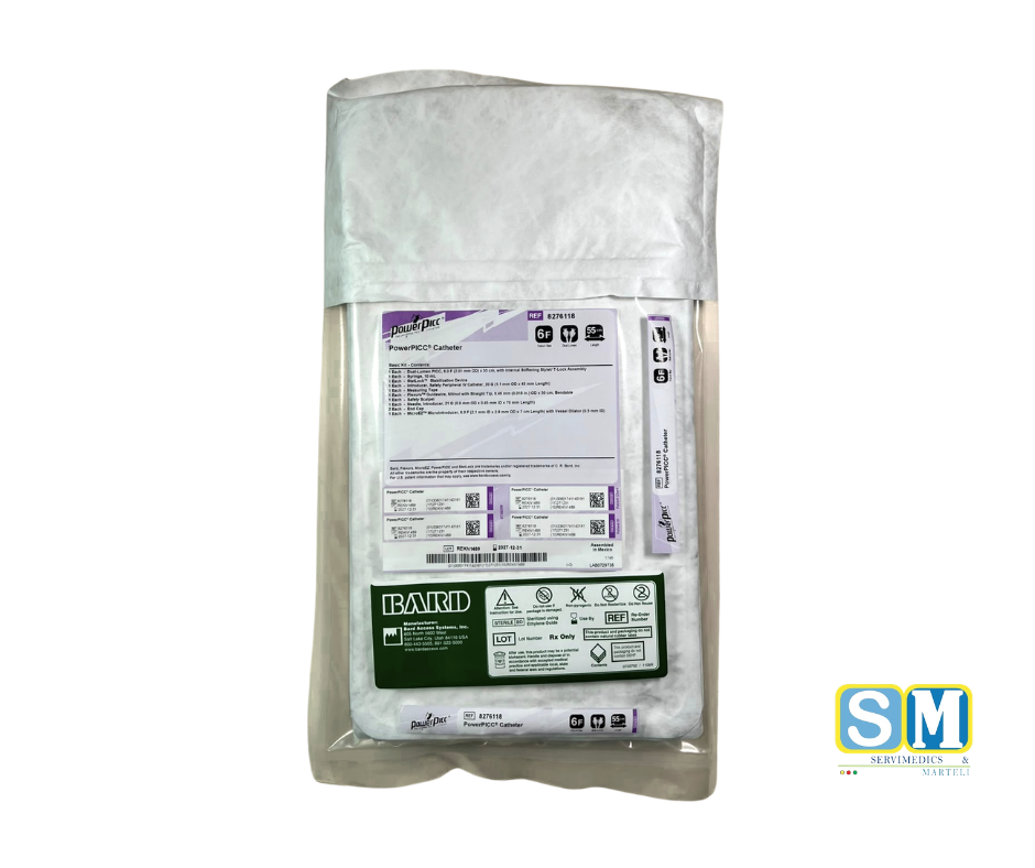 Empaque estéril del Catéter PowerPICC® 5 Fr de 2 lúmenes y 55 cm de poliuretano para acceso vascular de larga duración.