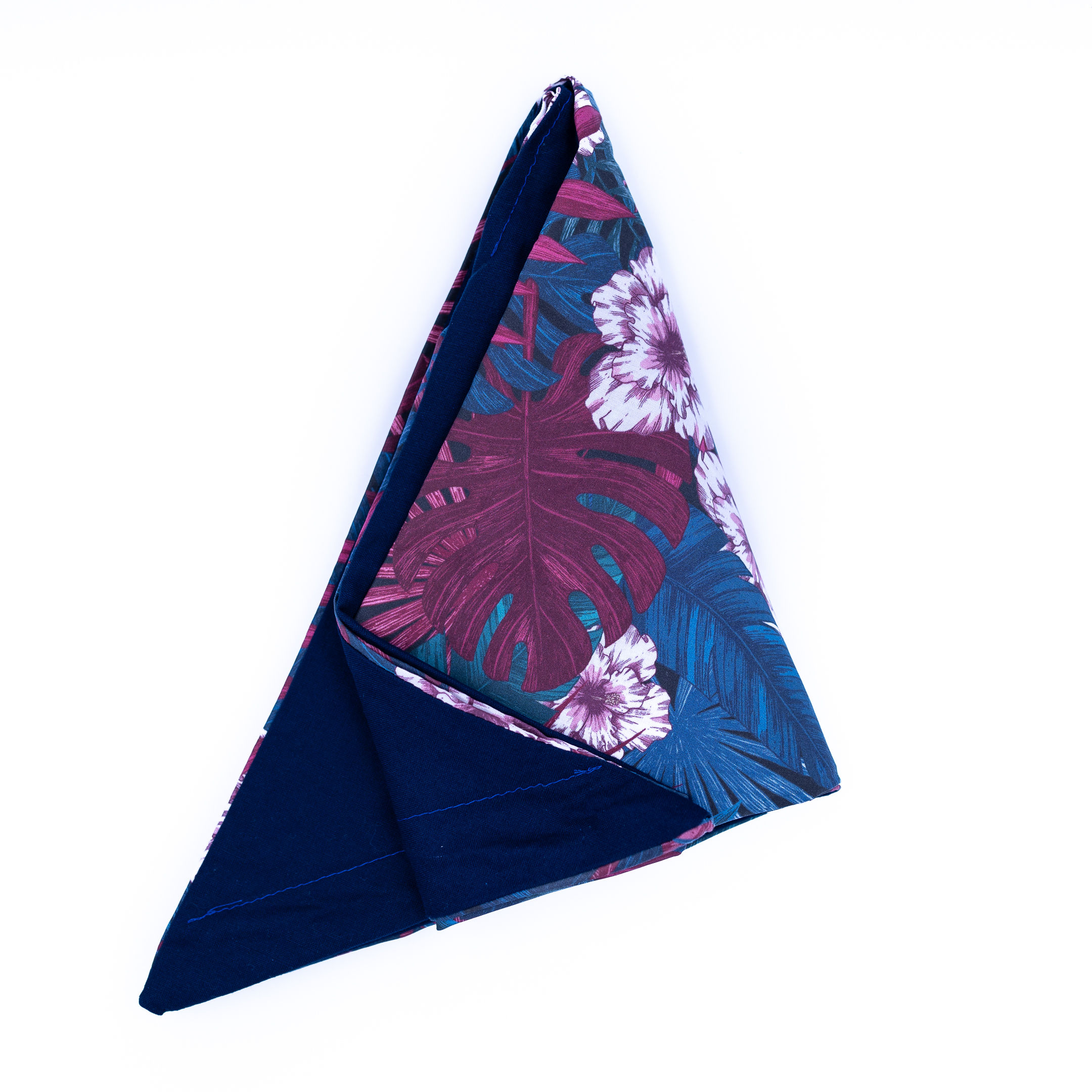 Turban reversible tropical et uni bleu marine