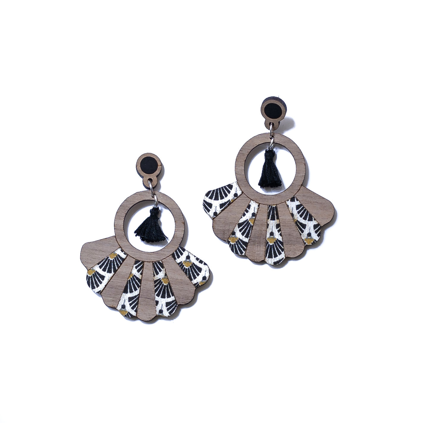 Boucles d'oreilles en bois Frida tissu gatsby