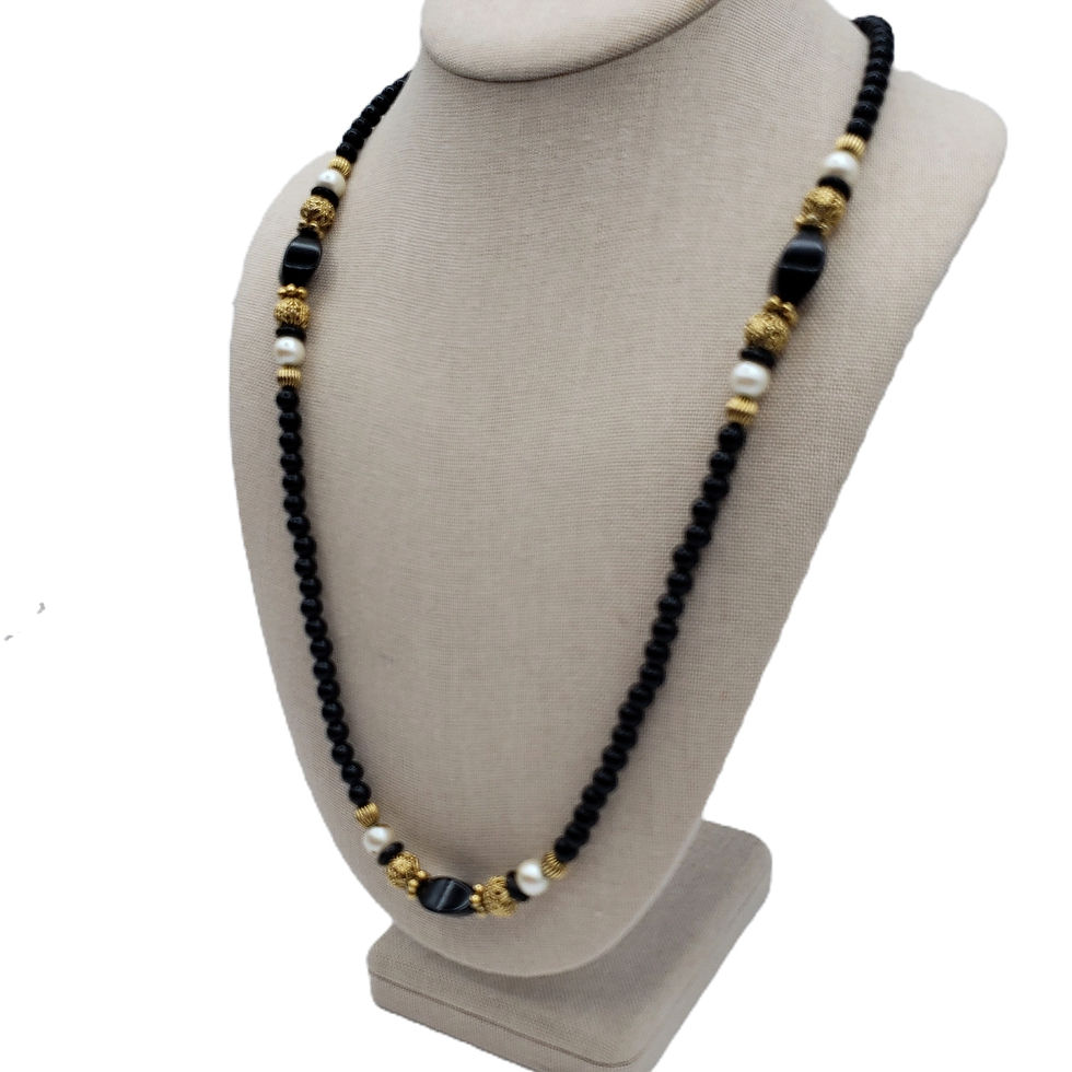 Thumbnail: Vintage 1928 Jewelry Co Black Faux Onyx Pearl Beaded Necklace