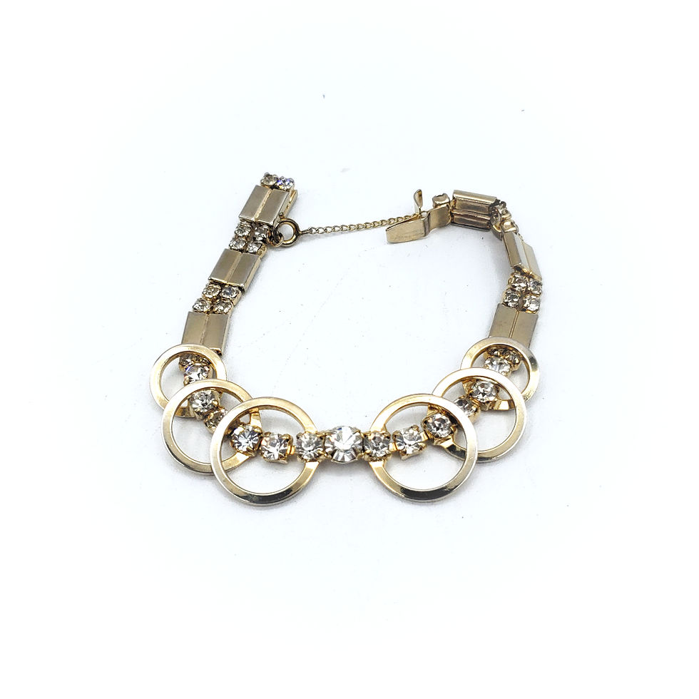 Thumbnail: Vintage Art Deco Rhinestone Interlocking Circle Link Bracelet Safety Chain